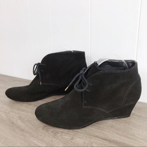 NINE WEST 00s Y2K Vintage Black Suede Wedge Ankle Booties - Picture 8 of 15